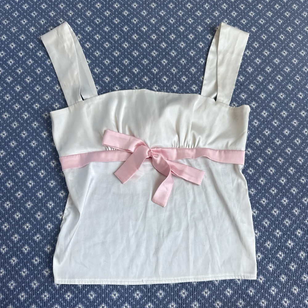 White and Pink bow Satin Women's Top